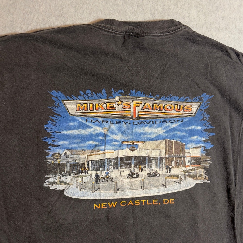 Vintage 2000 Harley Davidson Mikes Famous Pocket T-Shirt Mens XXL Black Faded
